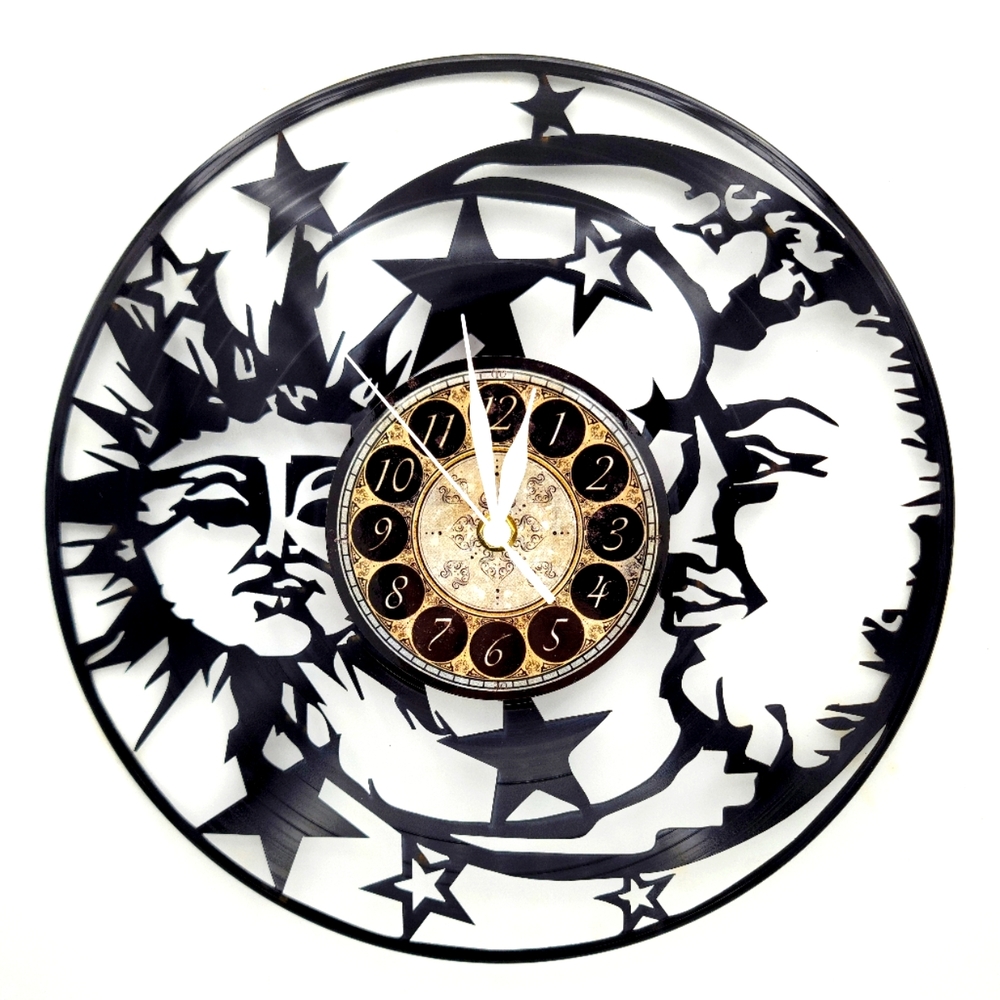 SUN and MOON vinyl record clock
